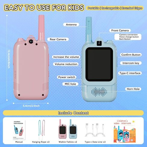 Video Walkie Talkies for Kids, Dual Camera 2-Pack Rechargeable Video Intercom,1600 Ft Range 2 Way Radios Toys|Voice Chat&Photo, Gifts for Age 3-12 Boys Girls Indoor Outdoor Games, Camping (Pink/Blue) in Saudi Arabia