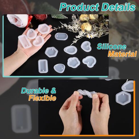 uxcell 20 Pcs Square Resin Keychain Moulds, Silicone Epoxy Mould Kit with Hole for Pendant Keychains Ornament Jewelry Art Crafts Making DIY Crafts, White in Saudi Arabia