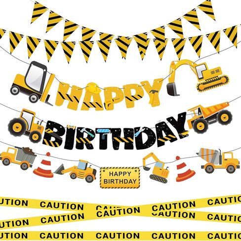 Construction Party Supplies Dump Truck Party Decorations Set with caution tape, construction pennant flags, Happy Birthday Banner, Vehicle Banner for Kids Birthday Party in Saudi Arabia
