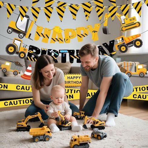 Construction Party Supplies Dump Truck Party Decorations Set with caution tape, construction pennant flags, Happy Birthday Banner, Vehicle Banner for Kids Birthday Party in Saudi Arabia