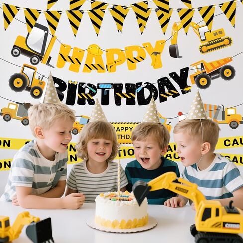 Construction Party Supplies Dump Truck Party Decorations Set with caution tape, construction pennant flags, Happy Birthday Banner, Vehicle Banner for Kids Birthday Party in Saudi Arabia