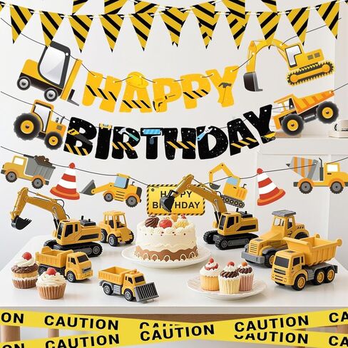 Construction Party Supplies Dump Truck Party Decorations Set with caution tape, construction pennant flags, Happy Birthday Banner, Vehicle Banner for Kids Birthday Party in Saudi Arabia