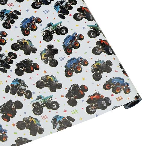 Monster Trucks Wrapping Paper Roll, Mini Roll-17 Inches * 32.8 Feet, Wrap Paper for Boys, Kid's Birthday Party, Baby boy, Baby Shower, Newborn, New Moms or Parents, Truck-themed Design, 1 Roll in Saudi Arabia
