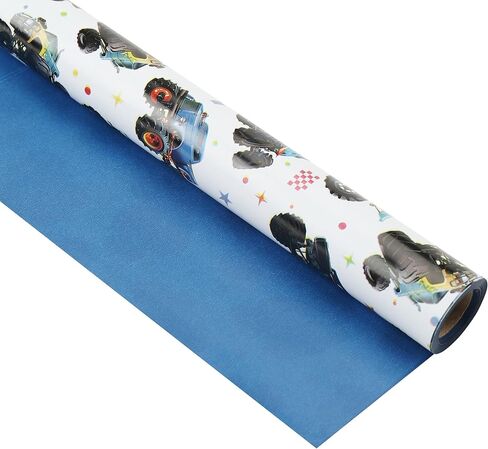 Monster Trucks Wrapping Paper Roll, Mini Roll-17 Inches * 32.8 Feet, Wrap Paper for Boys, Kid's Birthday Party, Baby boy, Baby Shower, Newborn, New Moms or Parents, Truck-themed Design, 1 Roll in Saudi Arabia