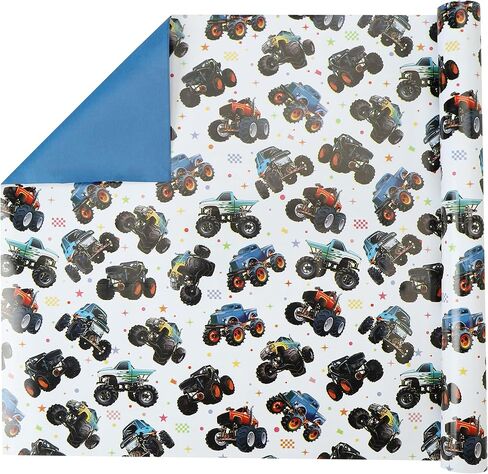 Monster Trucks Wrapping Paper Roll, Mini Roll-17 Inches * 32.8 Feet, Wrap Paper for Boys, Kid's Birthday Party, Baby boy, Baby Shower, Newborn, New Moms or Parents, Truck-themed Design, 1 Roll in Saudi Arabia