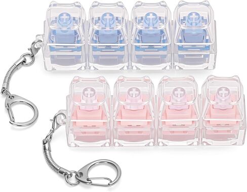 قطعتان من ألعاب تململ لوحة المفاتيح على شكل قطة للبالغين مع سلسلة مفاتيح صوتية ناعمة للوحة المفاتيح والنقر للعمل المكتبي والقلق والتوحد (شفاف-وردي وأزرق، 4 في 1-2 حزمة) in Kuwait