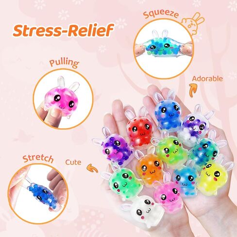 Easter Bunny Stress Balls Egg Fillers, 12 Pcs Mini Bunny Squishies Toys, Easter Basket Stuffers Squishy Fidget Sensory Toy for Kids Girls Boys Teens Adult Classroom Prize Gift Party Favors Supplies in Saudi Arabia