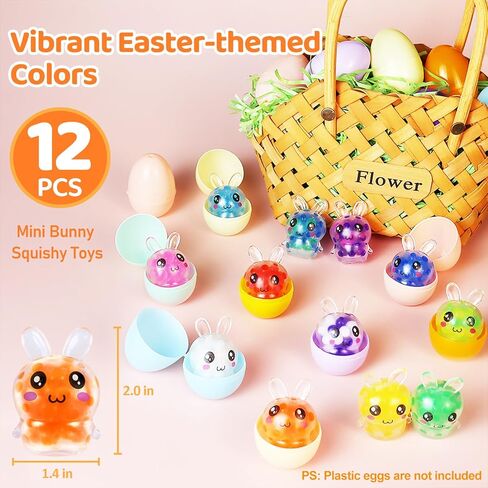 Easter Bunny Stress Balls Egg Fillers, 12 Pcs Mini Bunny Squishies Toys, Easter Basket Stuffers Squishy Fidget Sensory Toy for Kids Girls Boys Teens Adult Classroom Prize Gift Party Favors Supplies in Saudi Arabia