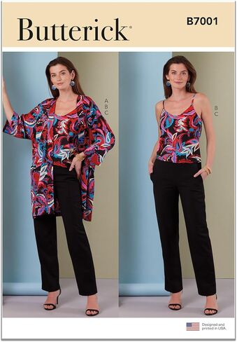 Butterick B7001U5 سترة فضفاضة سهلة الخياطة من Misses، حزمة نمط خياطة قميص قصير وسراويل جاهزة، رمز التصميم B7001، الأحجام 16-18-20-22-24 in Saudi Arabia