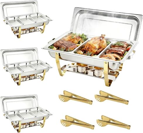 Stelora Chafing Dishes for Buffet, 9 Qt High Grade Chafing Dish Buffet Set, Rolled-Edge Design Food Warmers for Parties, Buffet, Wedding, Birthday, Camping 4 Pack 8 Pans (Silver) in Saudi Arabia