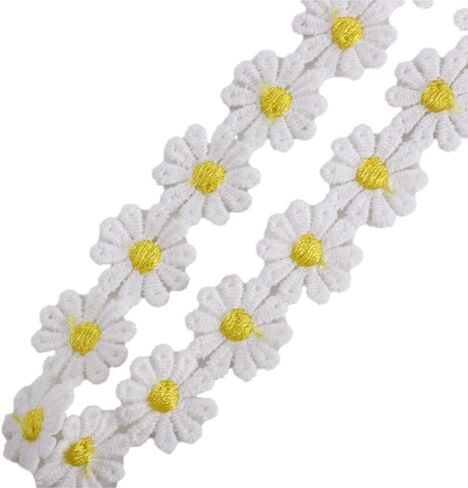 Daisy Lace Trim Bright Ribbon Headwear Decor Small Yellow Flower Embroidered Handmade DIY Sewing Trimming Decor(D) in Saudi Arabia