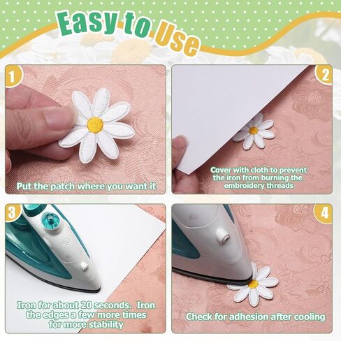 40 Pcs Daisy Flower Iron On Patches, 4 Sizes Embroidered Appliques with Heat-Activated Backing, Floral Sewing Patches for DIY Clothing Decoration, Jackets, Bags and Craft Projects in Saudi Arabia