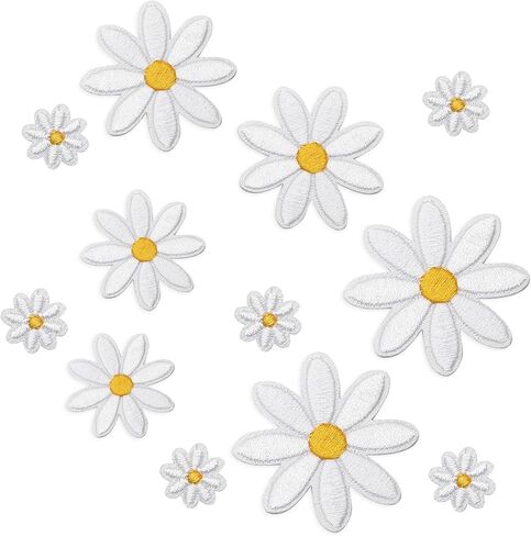 40 Pcs Daisy Flower Iron On Patches, 4 Sizes Embroidered Appliques with Heat-Activated Backing, Floral Sewing Patches for DIY Clothing Decoration, Jackets, Bags and Craft Projects in Saudi Arabia