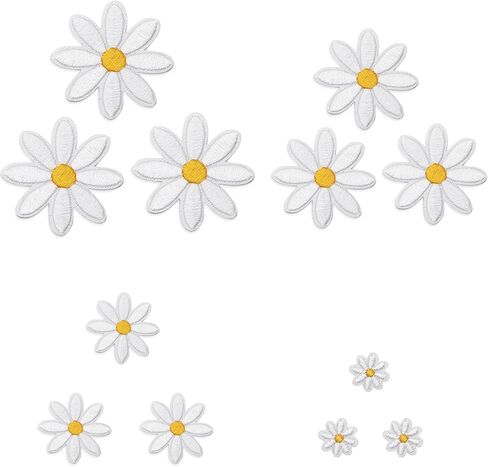 40 Pcs Daisy Flower Iron On Patches, 4 Sizes Embroidered Appliques with Heat-Activated Backing, Floral Sewing Patches for DIY Clothing Decoration, Jackets, Bags and Craft Projects in Saudi Arabia