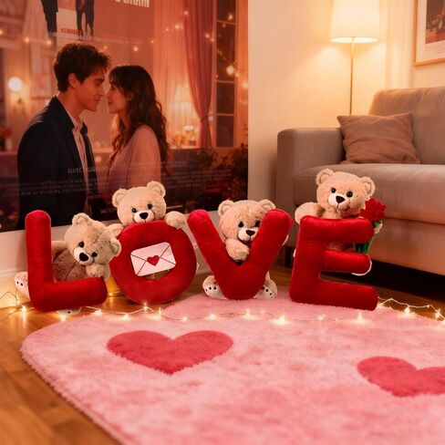 Jenaai 4 Pcs Valentine Teddy Bear Gifts 10" Stuffed Love Teddy Bear Plush Table Decoration, Romantic Stuffed Animals Cute Plush Gift for Girlfriend Couples, Valentine Galentines Wedding Party Decor in Saudi Arabia