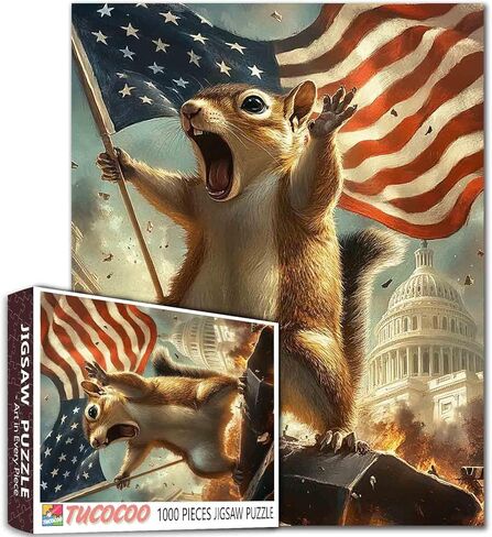 1000-Piece Patriotic Squirrel Jigsaw Puzzle - Waving American Flag & Freedom Design Charging Capitol Hill 27x20 Inches (50x70cm) Premium Art Puzzle for Adults in Saudi Arabia