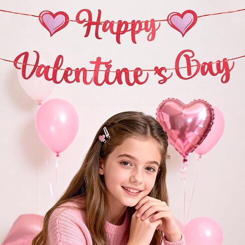 لافتة عيد الحب السعيدة من توتيلوكس، لافتة عيد الحب اللامعة مع إكليل قلب للأماكن الخارجية والداخلية، لوازم ديكور معلقة لحفلات عيد الحب، أحمر وردي in Kuwait