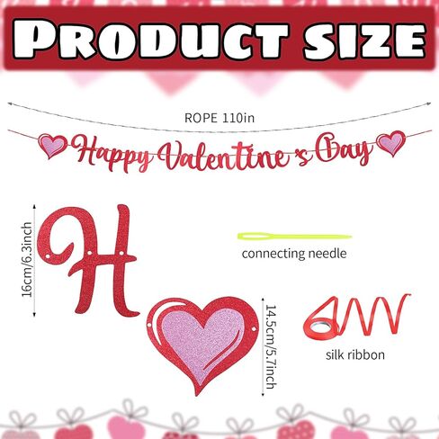 لافتة عيد الحب السعيدة من توتيلوكس، لافتة عيد الحب اللامعة مع إكليل قلب للأماكن الخارجية والداخلية، لوازم ديكور معلقة لحفلات عيد الحب، أحمر وردي in Kuwait