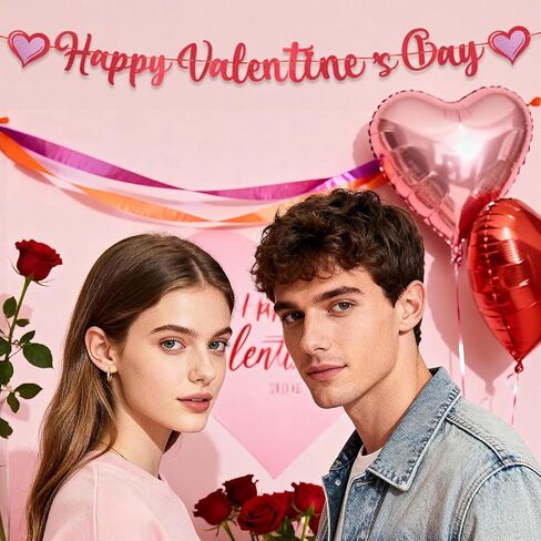 لافتة عيد الحب السعيدة من توتيلوكس، لافتة عيد الحب اللامعة مع إكليل قلب للأماكن الخارجية والداخلية، لوازم ديكور معلقة لحفلات عيد الحب، أحمر وردي in Kuwait