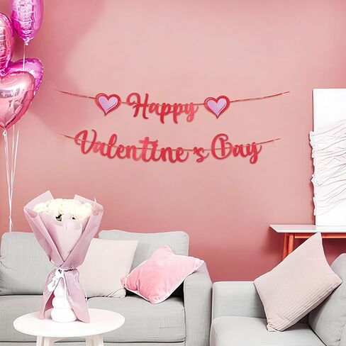 لافتة عيد الحب السعيدة من توتيلوكس، لافتة عيد الحب اللامعة مع إكليل قلب للأماكن الخارجية والداخلية، لوازم ديكور معلقة لحفلات عيد الحب، أحمر وردي in Kuwait