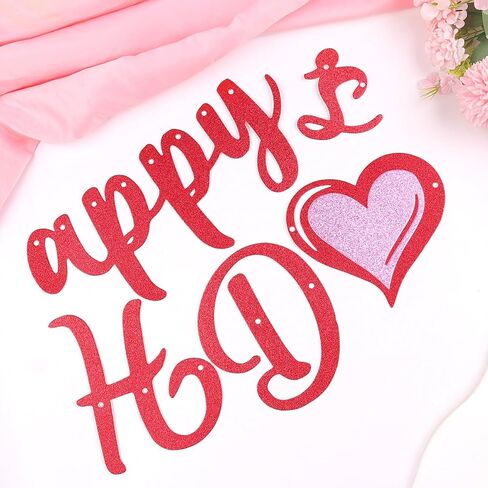 لافتة عيد الحب السعيدة من توتيلوكس، لافتة عيد الحب اللامعة مع إكليل قلب للأماكن الخارجية والداخلية، لوازم ديكور معلقة لحفلات عيد الحب، أحمر وردي in Kuwait