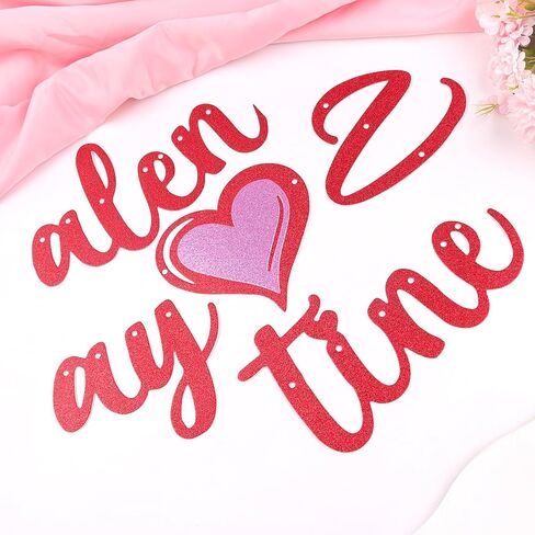 لافتة عيد الحب السعيدة من توتيلوكس، لافتة عيد الحب اللامعة مع إكليل قلب للأماكن الخارجية والداخلية، لوازم ديكور معلقة لحفلات عيد الحب، أحمر وردي in Kuwait