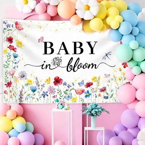 GodMax Baby in Bloom Backdrop Banner, Wildflower Baby Shower Decorations 3 x 5Ft Backdrop Banner Set in Saudi Arabia