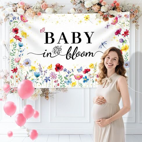 GodMax Baby in Bloom Backdrop Banner, Wildflower Baby Shower Decorations 3 x 5Ft Backdrop Banner Set in Saudi Arabia