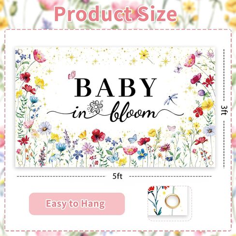 GodMax Baby in Bloom Backdrop Banner, Wildflower Baby Shower Decorations 3 x 5Ft Backdrop Banner Set in Saudi Arabia