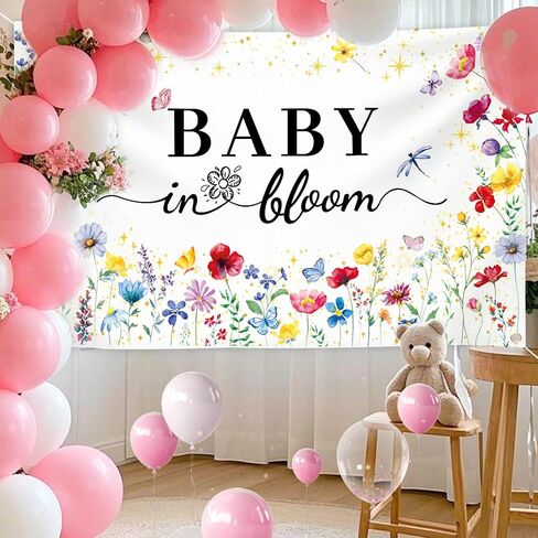 GodMax Baby in Bloom Backdrop Banner, Wildflower Baby Shower Decorations 3 x 5Ft Backdrop Banner Set in Saudi Arabia