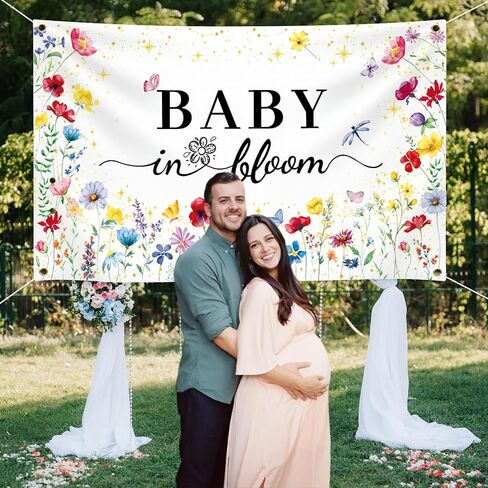 GodMax Baby in Bloom Backdrop Banner, Wildflower Baby Shower Decorations 3 x 5Ft Backdrop Banner Set in Saudi Arabia