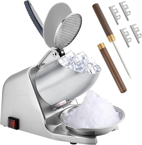 Dual Blades Electric Ice Shaver Machine, 186 lbs/hr Ice Crusher & Shaved Ice Maker for Home & Commercial Use, 300W with Extra Blades & Ice Pick, ETL-Listed, Silver in Saudi Arabia