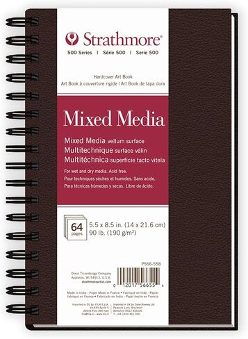 Strathmore 500 Series Mixed Media Paper Art Book, Matte Brown Cover, Natural White, Side Wire Binding, 32 Sheets, 5.5x8.5 inch in Saudi Arabia