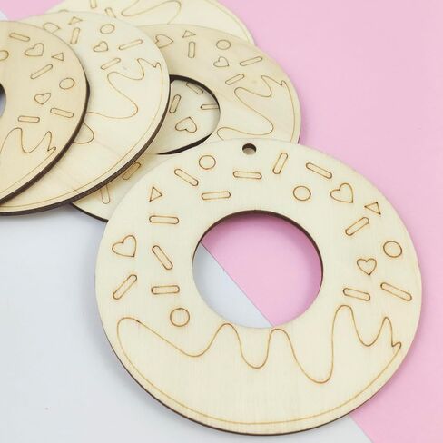30 Pack 4 Inch Wood Donuts Cutouts Unfinished Wooden Snack Donuts Hanging Ornaments DIY Snack Donuts Craft Gift Tags for Home Party Decoration Craft Project in Saudi Arabia