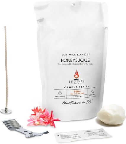 Phoenix Wick Candle Making Kit – Transform Anything Into A Candle – Candle Making Kit with Wick + 14oz Wax (Honeysuckle Scent) in Saudi Arabia