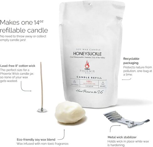 Phoenix Wick Candle Making Kit – Transform Anything Into A Candle – Candle Making Kit with Wick + 14oz Wax (Honeysuckle Scent) in Saudi Arabia