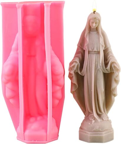 Virgin Mary Candle Mold, Religious Virgin Mary Statue Silicone Mold for Resin Concrete Plaster Home Decor in Kuwait