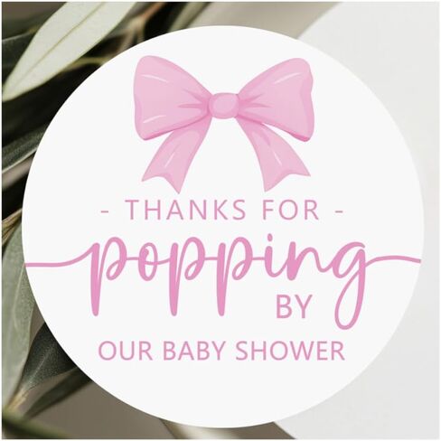 120 x Thanks for Popping by Our Baby Shower Stickers – Pink Round Favor Labels for Party Bags, Candy, or Cookie Packaging – Baby Shower Thank You Tags – 1.6 Inch in Saudi Arabia