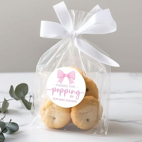 120 x Thanks for Popping by Our Baby Shower Stickers – Pink Round Favor Labels for Party Bags, Candy, or Cookie Packaging – Baby Shower Thank You Tags – 1.6 Inch in Saudi Arabia