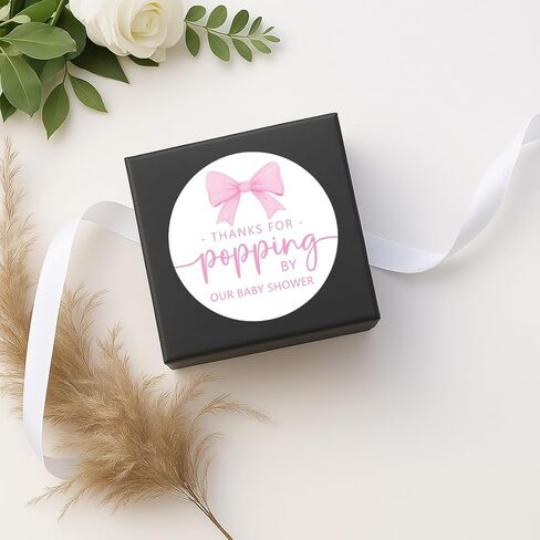 120 x Thanks for Popping by Our Baby Shower Stickers – Pink Round Favor Labels for Party Bags, Candy, or Cookie Packaging – Baby Shower Thank You Tags – 1.6 Inch in Saudi Arabia