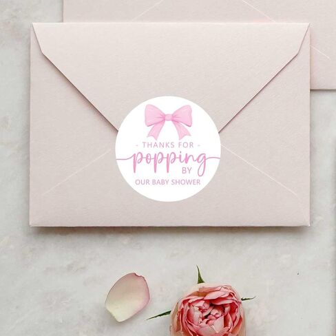 120 x Thanks for Popping by Our Baby Shower Stickers – Pink Round Favor Labels for Party Bags, Candy, or Cookie Packaging – Baby Shower Thank You Tags – 1.6 Inch in Saudi Arabia