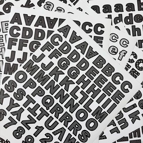 Bold Black & White Alphabet Stickers – 775+ Vinyl Letter & Number Stickers, Water-Resistant, 1 Inch Tall, Block Font with 5 Patterns in Saudi Arabia