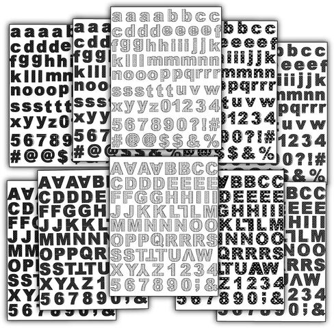 Bold Black & White Alphabet Stickers – 775+ Vinyl Letter & Number Stickers, Water-Resistant, 1 Inch Tall, Block Font with 5 Patterns in Saudi Arabia