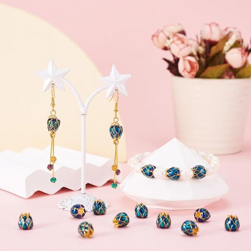 10pcs Alloy Flower Enamel Charms Flower Caps Golden 5-Petal Charms Vintage Colorful Tassel End Pendants for Jewelry Making Earrings Necklace Keychain Accessory in Saudi Arabia