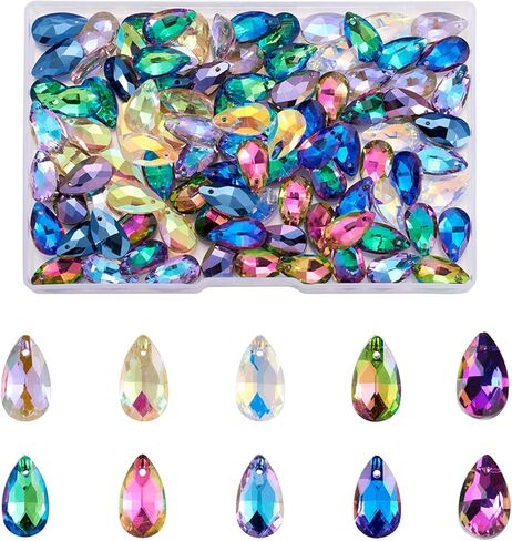 Beadthoven 100Pcs Crystal Glass Beads, Faceted Teardrop Crystal Beads Charm Hanging Beads Colorful Charms Pendants for Jewelry Making Bracelets Earrings Necklace DIY Crafts in Saudi Arabia