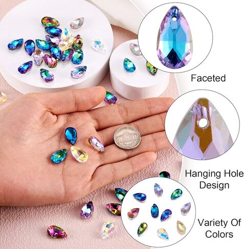 Beadthoven 100Pcs Crystal Glass Beads, Faceted Teardrop Crystal Beads Charm Hanging Beads Colorful Charms Pendants for Jewelry Making Bracelets Earrings Necklace DIY Crafts in Saudi Arabia
