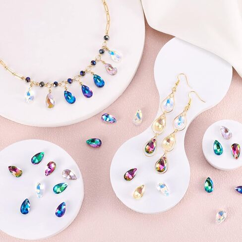 Beadthoven 100Pcs Crystal Glass Beads, Faceted Teardrop Crystal Beads Charm Hanging Beads Colorful Charms Pendants for Jewelry Making Bracelets Earrings Necklace DIY Crafts in Saudi Arabia