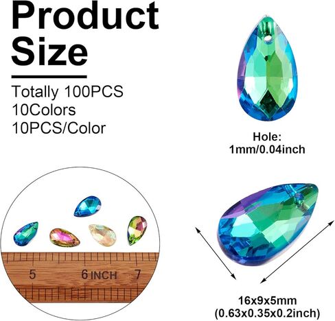 Beadthoven 100Pcs Crystal Glass Beads, Faceted Teardrop Crystal Beads Charm Hanging Beads Colorful Charms Pendants for Jewelry Making Bracelets Earrings Necklace DIY Crafts in Saudi Arabia