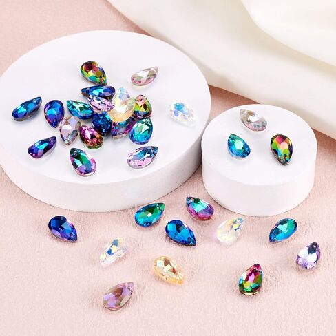 Beadthoven 100Pcs Crystal Glass Beads, Faceted Teardrop Crystal Beads Charm Hanging Beads Colorful Charms Pendants for Jewelry Making Bracelets Earrings Necklace DIY Crafts in Saudi Arabia