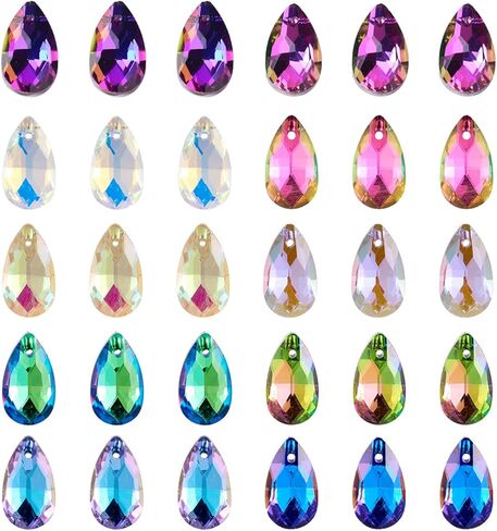 Beadthoven 100Pcs Crystal Glass Beads, Faceted Teardrop Crystal Beads Charm Hanging Beads Colorful Charms Pendants for Jewelry Making Bracelets Earrings Necklace DIY Crafts in Saudi Arabia